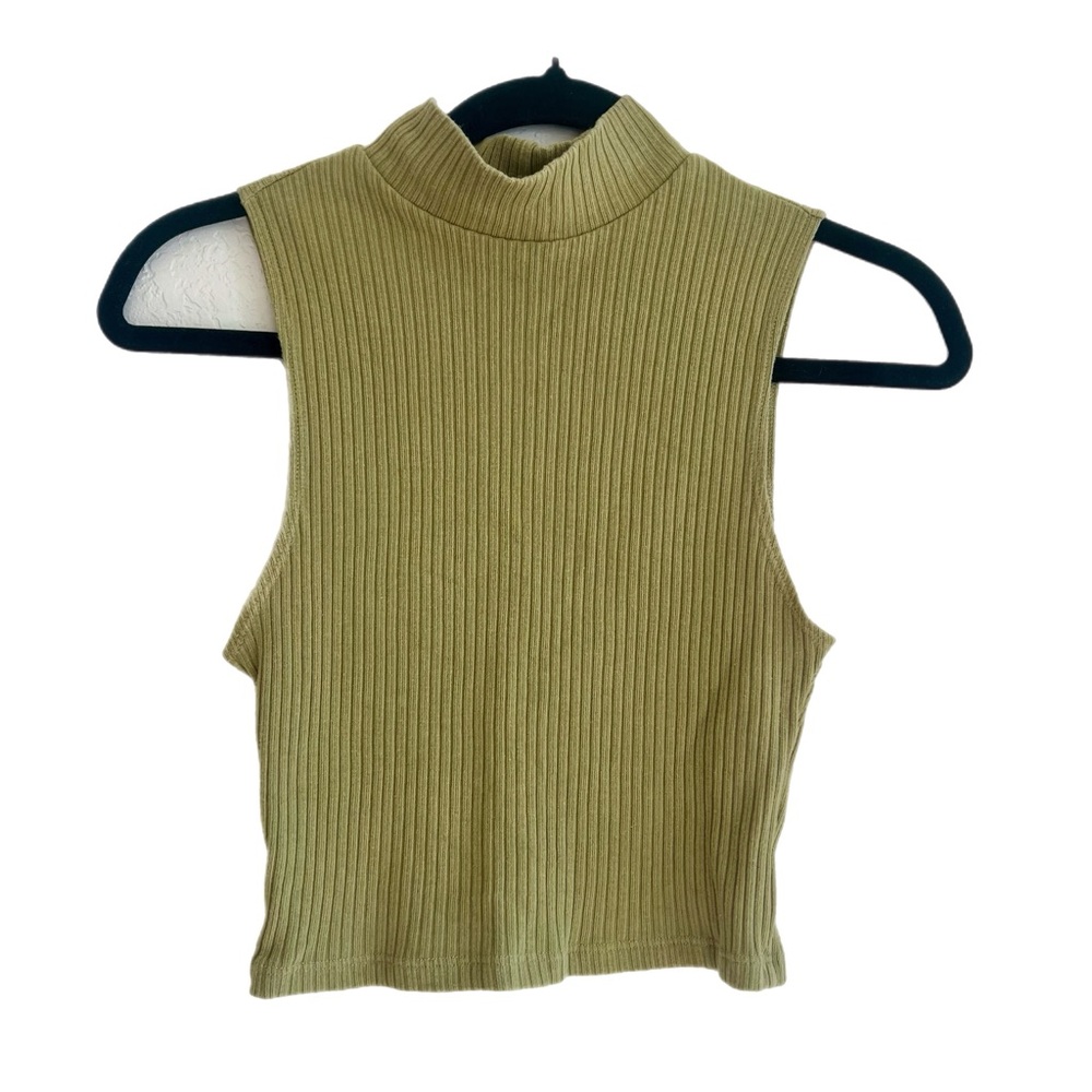 Reformation Olive Ribbed Mock Neck Crop Top
